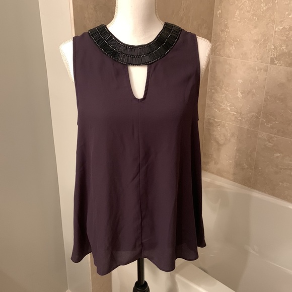*WORN ONCE* Plum Flowy Top w/ Beaded Neckline - Picture 1 of 11
